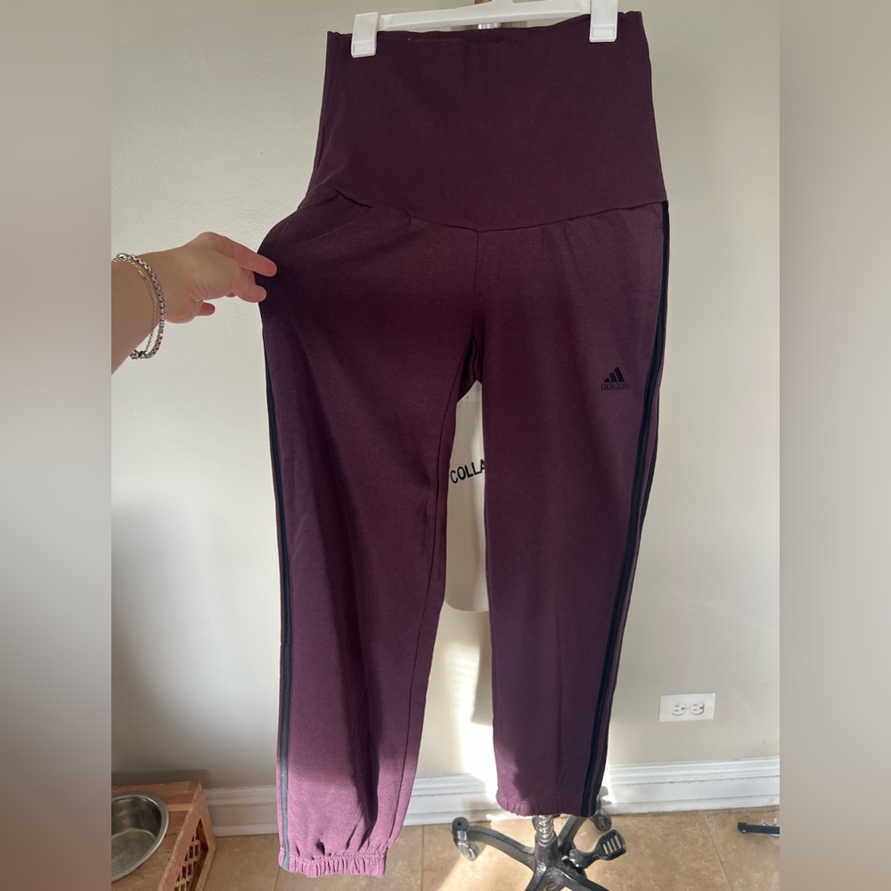 Maternity Adidas Maroon Joggers with Black Stripes NWT